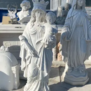 Estatua de mármol blanco Natural de tamaño real, Estatua de la Madre María y Jesús para exteriores