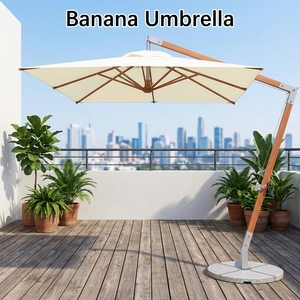 Parasol cantilever double rectangulaire de type banane, pour extérieur, terrasse et bord de piscine - Product Image 3