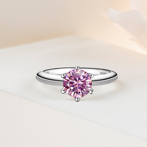 Bagues de fiançailles en moissanite classique 1C, forme ronde, argent 925, <span class=keywords><strong>bijoux</strong></span>, cadeau de fête, taille 5-9, <span class=keywords><strong>bijoux</strong></span> fins - Product Image 2