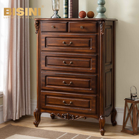 Console en bois de style américain classique avec tiroirs de rangement, meuble sculpté vintage pour salon, couloir ou entrée