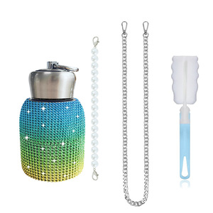 10oz diamond-encrusted stainless steel water <b>bottle</b> wide-body small-mouth <b>bottle</b> With a pearl hand-carry chain and a long chain - Product Image 5