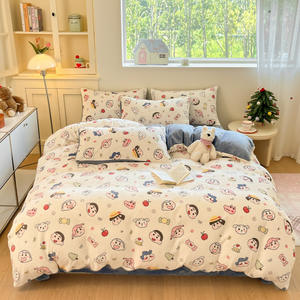 Ensemble de literie pour enfants en <span class=keywords><strong>velours</strong></span> de lait polyester, design de cœur de dessin animé, simple, mignon, frais, moelleux, super doux, 4 pièces, pour l'hiver - Product Image 2