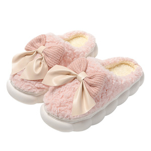 Pantuflas Peludas con Lazo para Mujer, Cálidas, con Suela Gruesa, para Uso en Interiores, Cuidado Postparto, Otoño Invierno, Color Sólido, Fáciles de Poner - Product Image 5