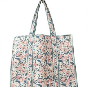 Handmade Floral Quilted Tote <b>Bag</b> Cotton Printed Shoulder <b>Bag</b> For Women Reusable Shopping <b>Bag</b> Ethnic Kantha Style Carry <b>Bag</b> - Product Image 1