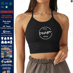 Débardeur court en coton côtelé pour femmes, décontracté, Gym musculaire, entraînement, licou, haut athlétique, Yoga, été - Product Image 1