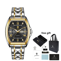 Montres Gohuos 8814 de luxe pour hommes, cadran tonneau, bracelet en acier inoxydable / ceinture en cuir, quartz, style business, affichage du calendrier