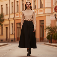Jupe évasée trapèze mi-longue en mélange de laine tricotée respirante personnalisée pour femme, idéale pour le bureau et le quotidien en ville en automne