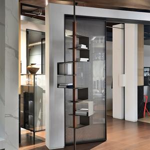 Librería Giratoria Moderna de Aluminio |   Librería de Diseño con Chapa de Nogal |   Estante de Exhibición de Metal para Villa y Sala de Exposiciones - Product Image 3