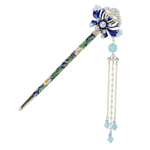 Rétro <span class=keywords><strong>Chignon</strong></span> Cheveux Bâton Bleu Coiffe <span class=keywords><strong>Avec</strong></span> <span class=keywords><strong>Perle</strong></span> pour Femmes Papillon En Forme De Cheveux Chinois Hanfu Cheveux Accessoires Diadèmes - Product Image 5