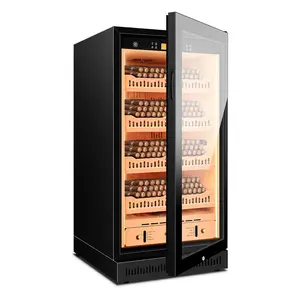 CIGARLOONG Controlled Temperature and Humidity Humidor, Black Cedar Frame Compressor Wine and Cigar Cabinet