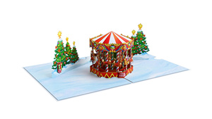 Carte de Noël 3D artisanale avec cheval de carrousel et sapin de Noël, carte de vœux festive, cadeau de Noël - Product Image 3