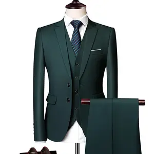 Bộ Vét 3 Món Cho Nam, Áo Blazer Dáng Ôm, Phong Cách Thương Nhân Lịch Sự, Màu Trơn, Thanh Lịch