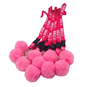 Polyester Silkscreen Printing Love <b>Lanyard</b> Pink Pom Pom Keychain <b>Lanyard</b> <b>Key</b> - Product Image 2