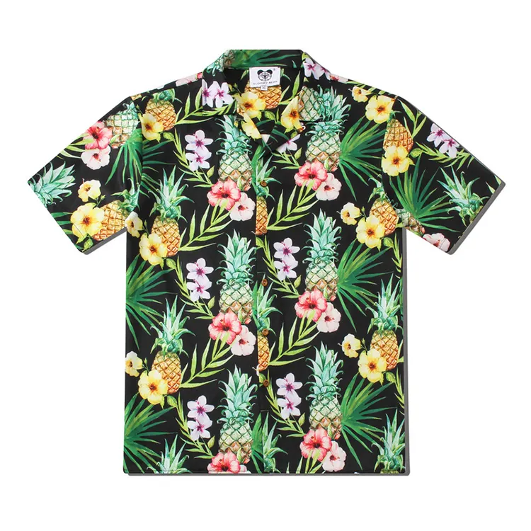 Hawaiian Printed Mens Shirts Hot Sale Custom 4 way stretch Button Up Shirts