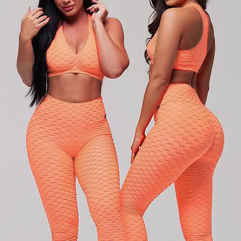 Custom Logo Sportswear Women High Waist Fitness Workout Clothing Two Piece Yoga Sets Bra Biustonosz And Leggins Yoga Set