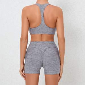 Ensembles d'entraînement pour femmes Soutien-gorge de <span class=keywords><strong>sport</strong></span> pour le dos nageur et short de yoga froncé à la taille en V avec poches Vêtements actifs Gym Fitness Set Yoga Outfits - Product Image 6