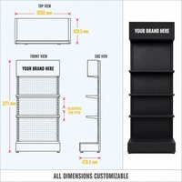 Étagère de présentation murale en métal noir mat à un seul pan, robuste, pour magasin de détail, idéale pour l'exposition d'outils