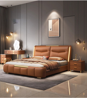 Lit simple avec matelas souple, cadre de lit double extra-large avec rangement, revêtement en cuir et tissu de rangement