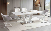 Table à manger rectangulaire moderne de style nordique minimaliste avec cadre en acier inoxydable blanc, plateau en marbre, hauteur réglable pour la maison et l'hôtel