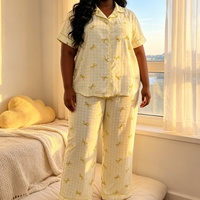 Ensemble de pyjama rayé grande taille 1XL-5XL pour femme, chemise à manches courtes à revers et pantalon, tenue décontractée et confortable pour l'été