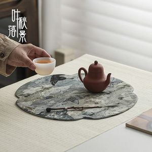 Tapis à thé en coton et lin d'inspiration zen chinoise avec motif prune et bambou pour théière, tasse et usage domestique - Product Image 3
