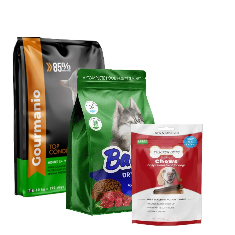 Ziplock-bolsas de plástico para comida seca personalizada, bolsas de papel de aluminio de fondo plano para perros y gatos, 5kg, 10kg, 15kg, 20 kg