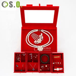 Boîte de rangement portable en cuir PU pour bijoux de voyage, grande capacité, pour bagues de mariage rouges, boucles d'oreilles et colliers - Product Image 1