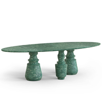 Table à manger ovale en marbre naturel de luxe avec piédestal en marbre, design moderne pour l'ameublement de la maison