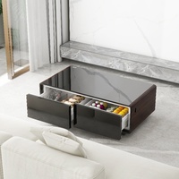 Table basse intelligente avec plateau en verre trempé et deux tiroirs, réfrigérateur intégré, mobilier intelligent pour la maison