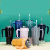 Tasse à café de voyage isotherme en acier inoxydable de 40 oz avec poignée et couvercle, bouteille d'eau, étiquettes