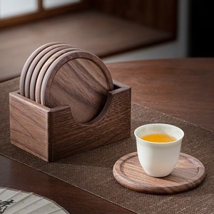ชุดแผ่นรองแก้วชาไม้วอลนัททรงกลม ทนทาน สำหรับพิธีชงชา ใช้ในบ้าน - Product Image 1