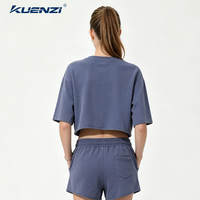 Camiseta de Manga Corta Kuenzi de Alta Calidad, Lavada, Estilo Hot Girl, 280GSM, 100% Algodón, Ajustada, Estilo Americano, para Mujer