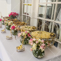 Restaurantuitrusting 8 Liter Gouden Stand Buffet Warmhouders Catering Party Gouden Ronde 8L Chafing Dish Glazen Deksel Soep Pot