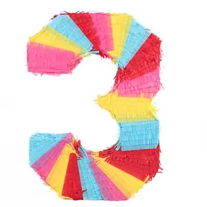  Piñata de número grande para decoración de fiestas de cumpleaños,  piñata arcoíris con palo colorido para la venda de los ojos y confeti para  fiestas de cumpleaños, aniversario y celebraciones (número