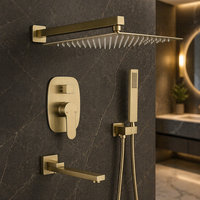Ensemble de robinetterie de douche thermostatique de luxe en or brossé, à poignée unique apparente, avec cascade carrée, barre coulissante et pommeau de douche en céramique, pour hôtel