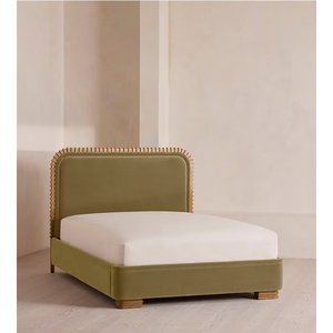 Sang trọng rắn sồi cong đầu giường đặc trưng nhung mềm hoàn toàn bọc giường ngủ - Product Image 2