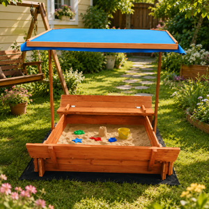 Boîte à sable pliable en bois pour enfants de 5 à 7 ans, avec auvent résistant aux UV, en métal, caoutchouc et EVA, jouet éducatif pour l'intérieur et l'extérieur - Product Image 2