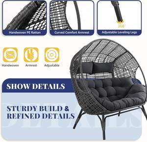 BULEXYARD Chaise double en forme d'œuf <span class=keywords><strong>de</strong></span> style bohème, cadre en acier allié, résistante aux intempéries, capacité <span class=keywords><strong>de</strong></span> 680 lb, 2 personnes, chaise surdimensionnée en osier gris - Product Image 6