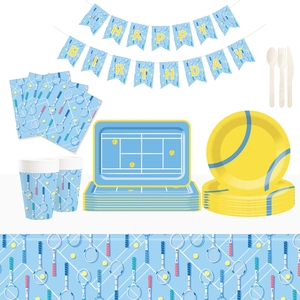 DAMAI - Juego de Platos de Papel para Decoración de Fiestas de Tenis, Cumpleaños, Incluye Platos, Vasos y Servilletas para Fiestas Deportivas de Niños - Product Image 1