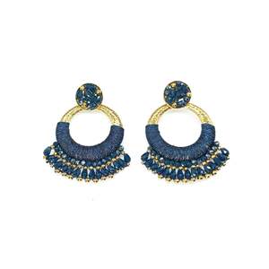 <b>Blue</b> <b>Beaded</b> Hoop Earrings With Gold Plating And Crystal Accents For Women Fashion Jewelry - Product Image 1