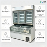 Congélateur combiné aérien d'île de supermarché enfichable congélateur d'affichage d'aliments surgelés de viande de crème glacée de porte en verre droite