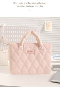 Sac fourre-tout matelassé pour ordinateur portable de 13 pouces, sac à main antichoc en fibre de polyester pour femme, mallette rembourrée rose diamant pour ordinateur portable - Product Image 4
