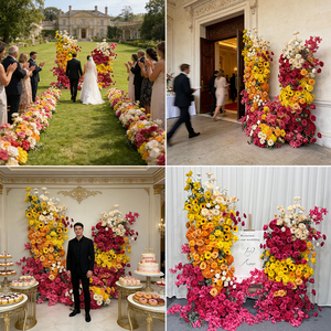 Arrangement floral artificiel dégradé, <span class=keywords><strong>colonne</strong></span> de roses jaunes, oranges et roses, idéal <span class=keywords><strong>pour</strong></span> la décoration de mariage - Product Image 2