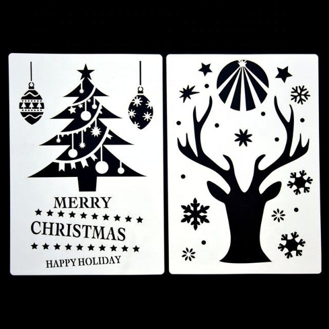 Newmemo Large Christmas Stencils Set - 8 Reusable Templates For Painting On Wood, Glass, & More