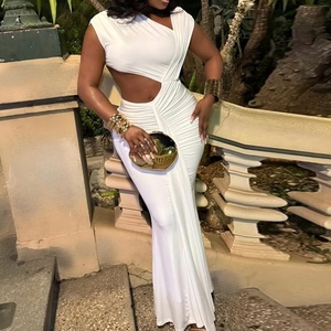 เดรสแฟชั่นผู้หญิงแบบสวม คอเฉียง แขนกุด ทรงปลายหางปลา สีพื้น แต่งผ้าแบบแพทช์เวิร์ค จับจีบ ดีไซน์โดดเด่น สไตล์สตรีท - Product Image 4