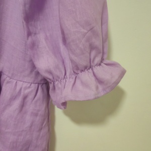 Abito per Bambine in Cotone e Lino Tinta Unita con Maniche Corte e Polsini Arricciati - Product Image 3