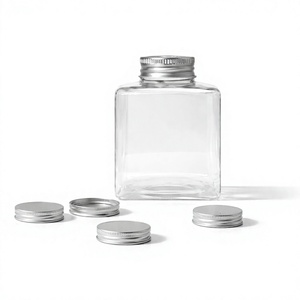 Vente en gros de pots carrés en PET de 500 ml V500-3302 avec couvercle à vis, ouverture large de 65 mm, transparents, design personnalisable pour les boissons et les sodas - Product Image 1