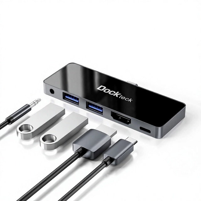 Dockteck iPad Pro USB C Hub 4K 60Hz HDMI 5-in-1 Adapter for iPad Pro M4 M2 M1 iPad Air 6 5 13 11 3.5mm Audio 100W PD USB 3.0