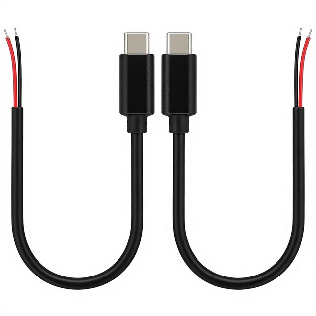 24AWG USB Type C Male Pigtail Cable 2A Single USB C to 2 Pin Bare Wire Open End Cord for DIY USB-C Equipment Installation