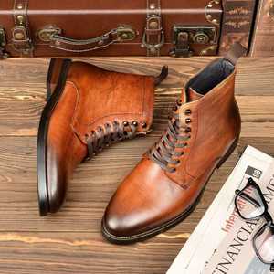 Botas de tobillo de cuero genuino personalizadas para hombre, zapatos casuales con cordones de goma, tacones que aumentan la altura, botas chukka adecuadas. - Product Image 2